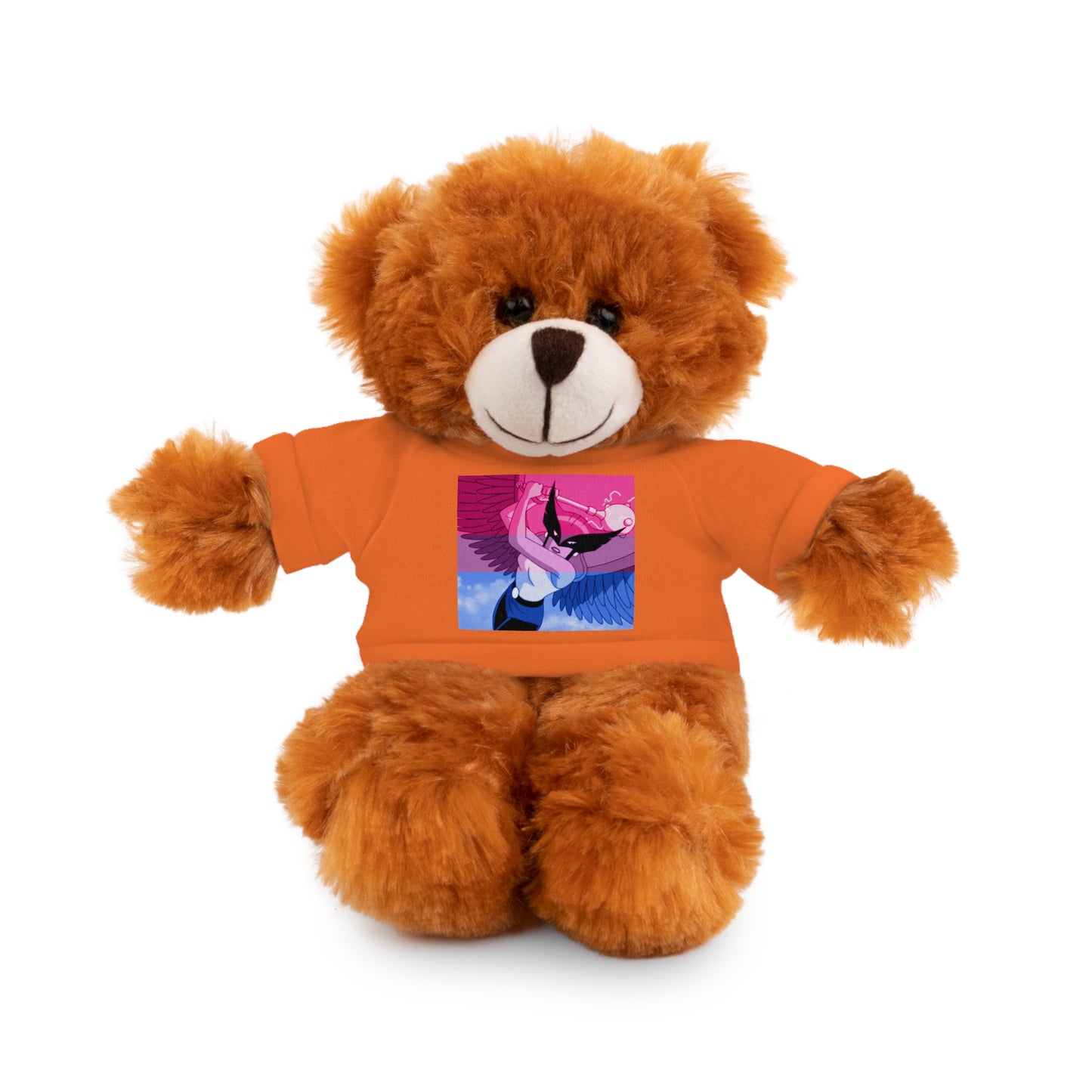 Plush Bear with Graphic Tee — Cute Pink & Blue Skateboard Design