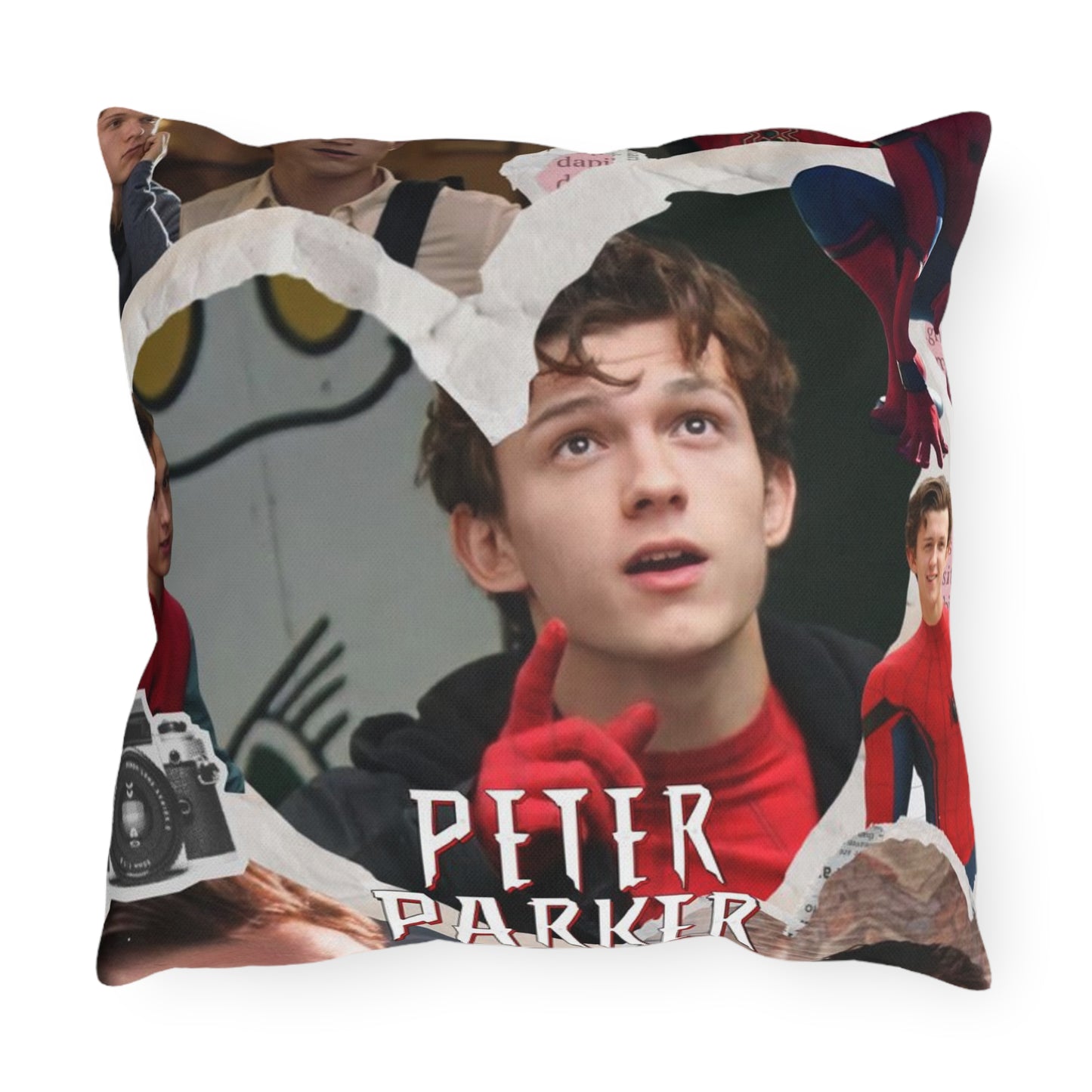 Superhero Collage Outdoor Pillow - Red Masked Hero Design