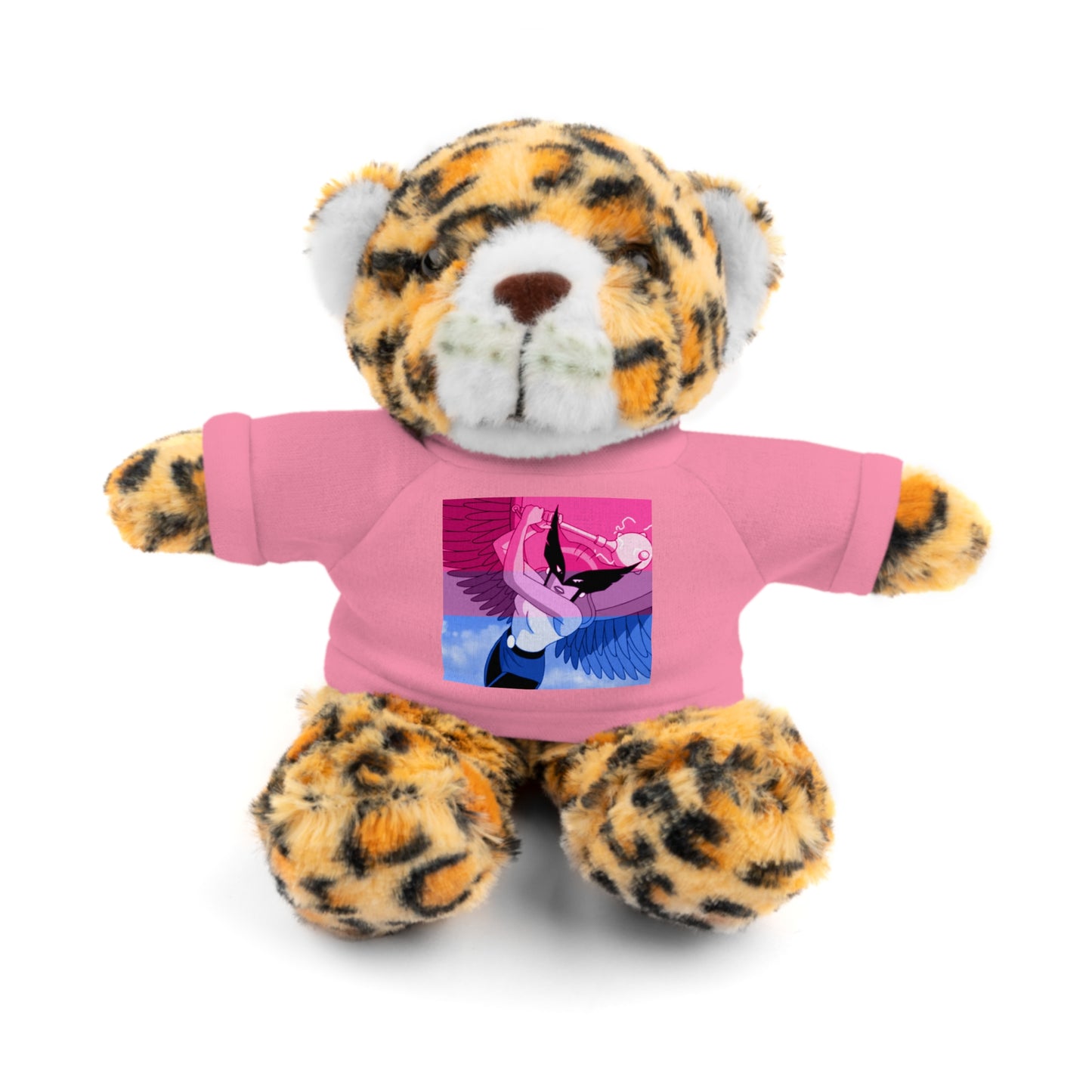 Plush Bear with Graphic Tee — Cute Pink & Blue Skateboard Design