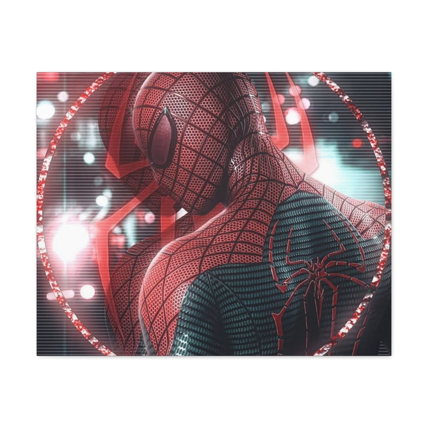 Spider Superhero Matte Canvas Wall Art — Red Neon Portrait, Stretched 1.25"