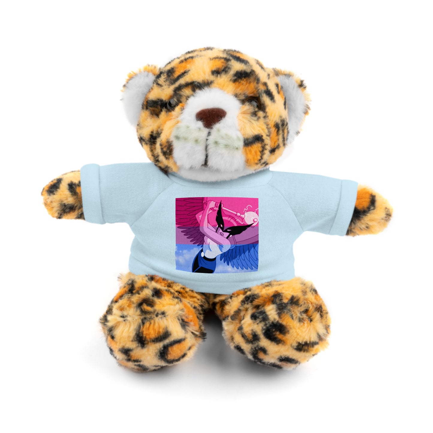 Plush Bear with Graphic Tee — Cute Pink & Blue Skateboard Design