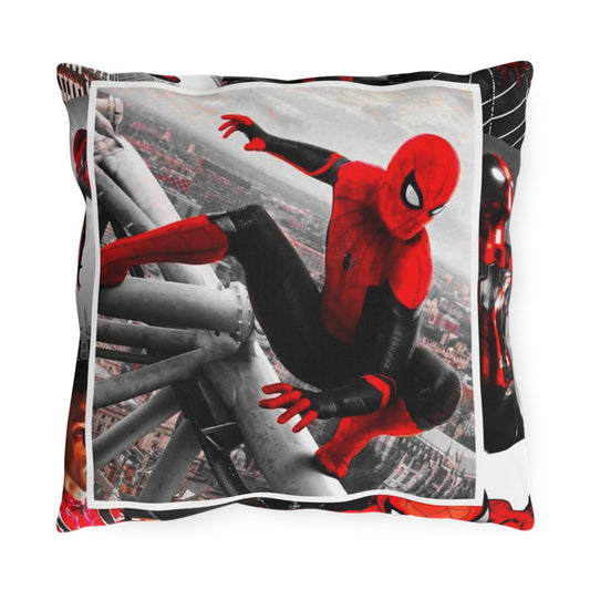 Superhero Collage Outdoor Pillow - Red Masked Hero Design