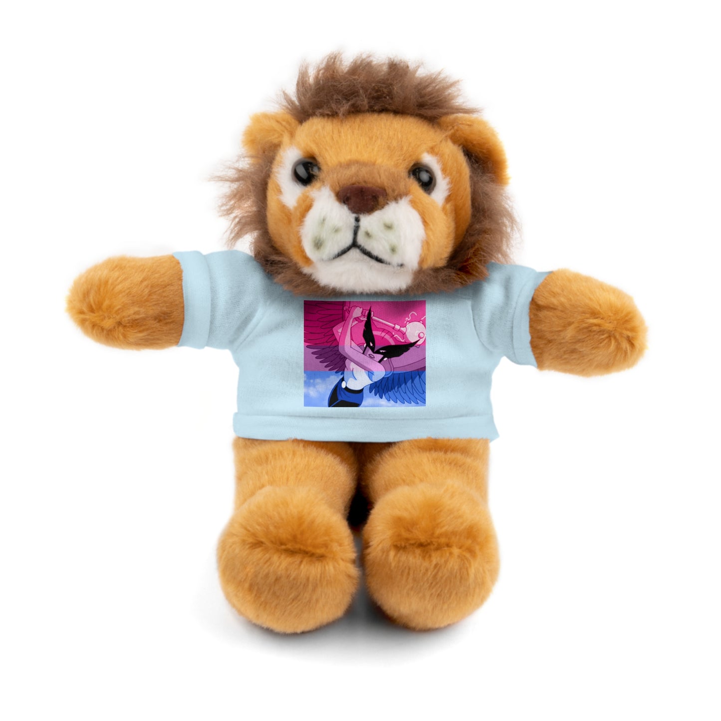 Plush Bear with Graphic Tee — Cute Pink & Blue Skateboard Design