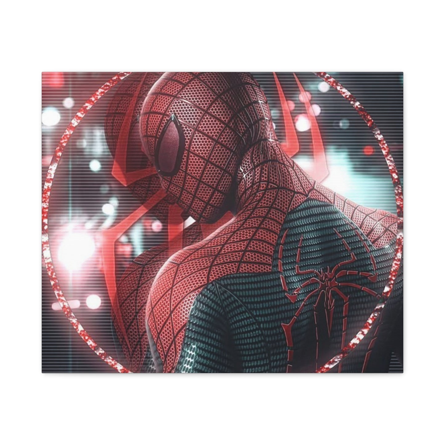 Spider Superhero Matte Canvas Wall Art — Red Neon Portrait, Stretched 1.25"