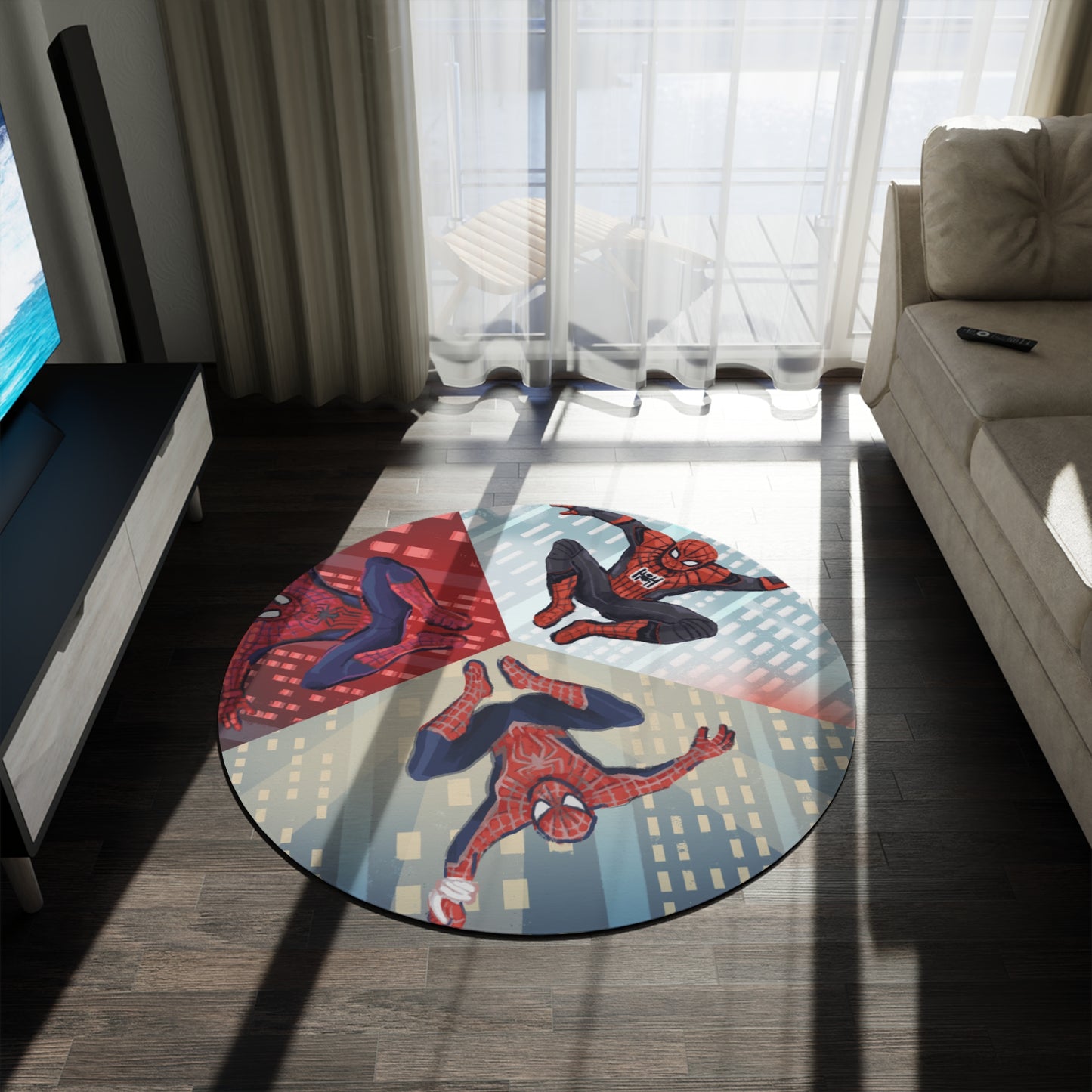 Round Rug — Comic Spider Hero Trio Graphic