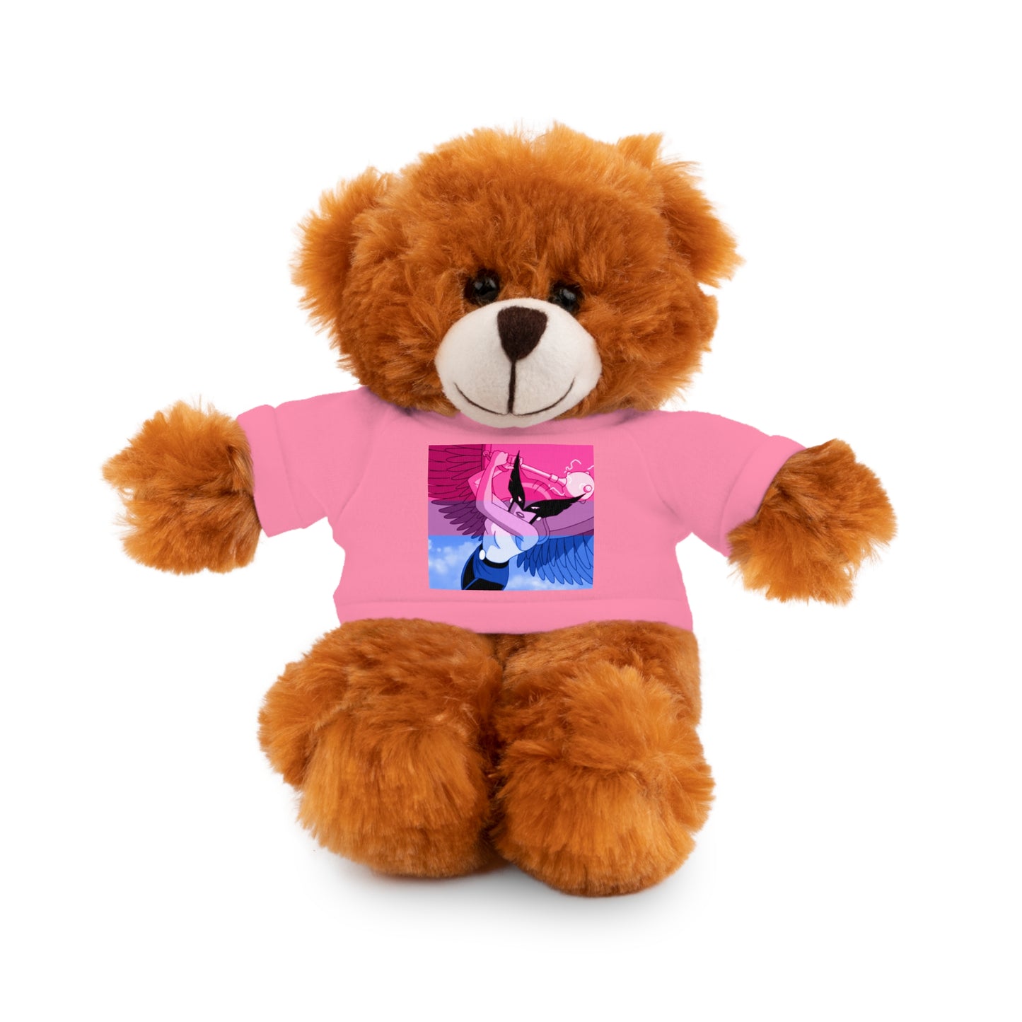 Plush Bear with Graphic Tee — Cute Pink & Blue Skateboard Design