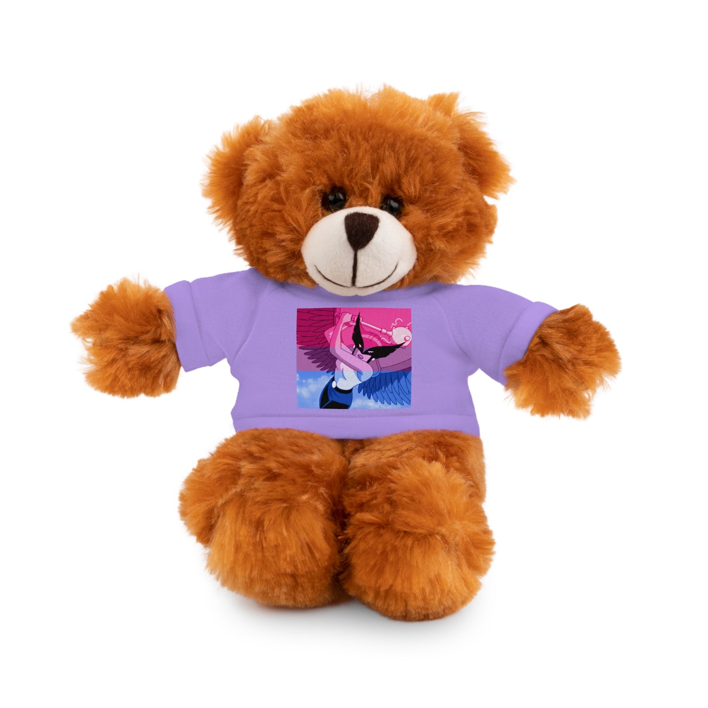 Plush Bear with Graphic Tee — Cute Pink & Blue Skateboard Design