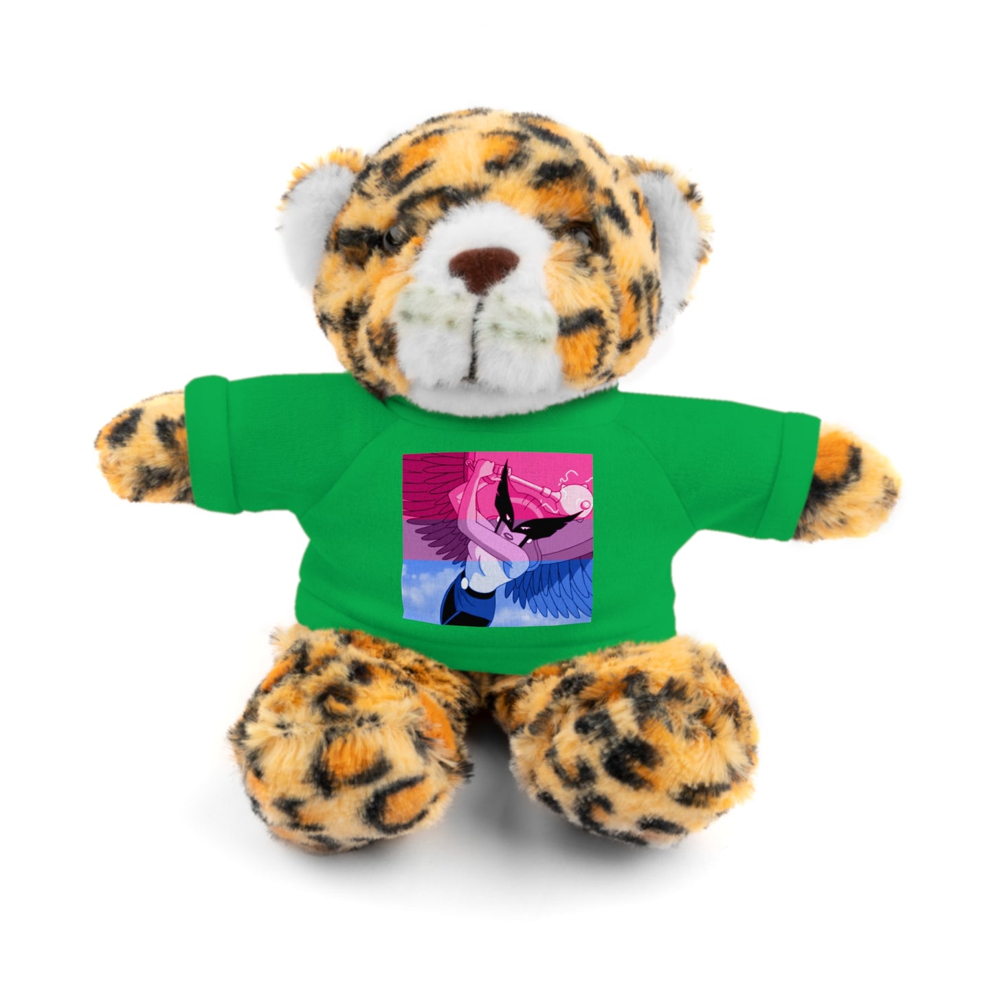 Plush Bear with Graphic Tee — Cute Pink & Blue Skateboard Design