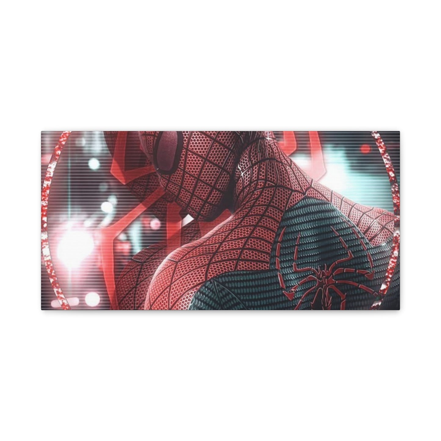 Spider Superhero Matte Canvas Wall Art — Red Neon Portrait, Stretched 1.25"