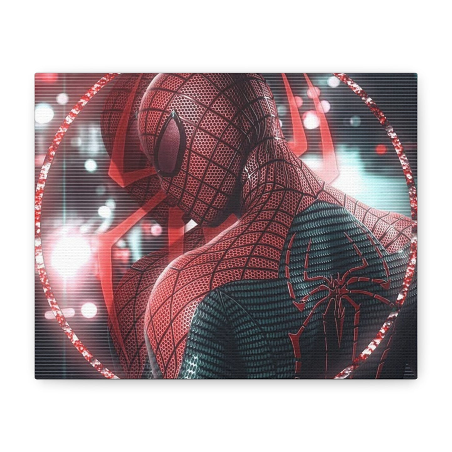Spider Superhero Matte Canvas Wall Art — Red Neon Portrait, Stretched 1.25"