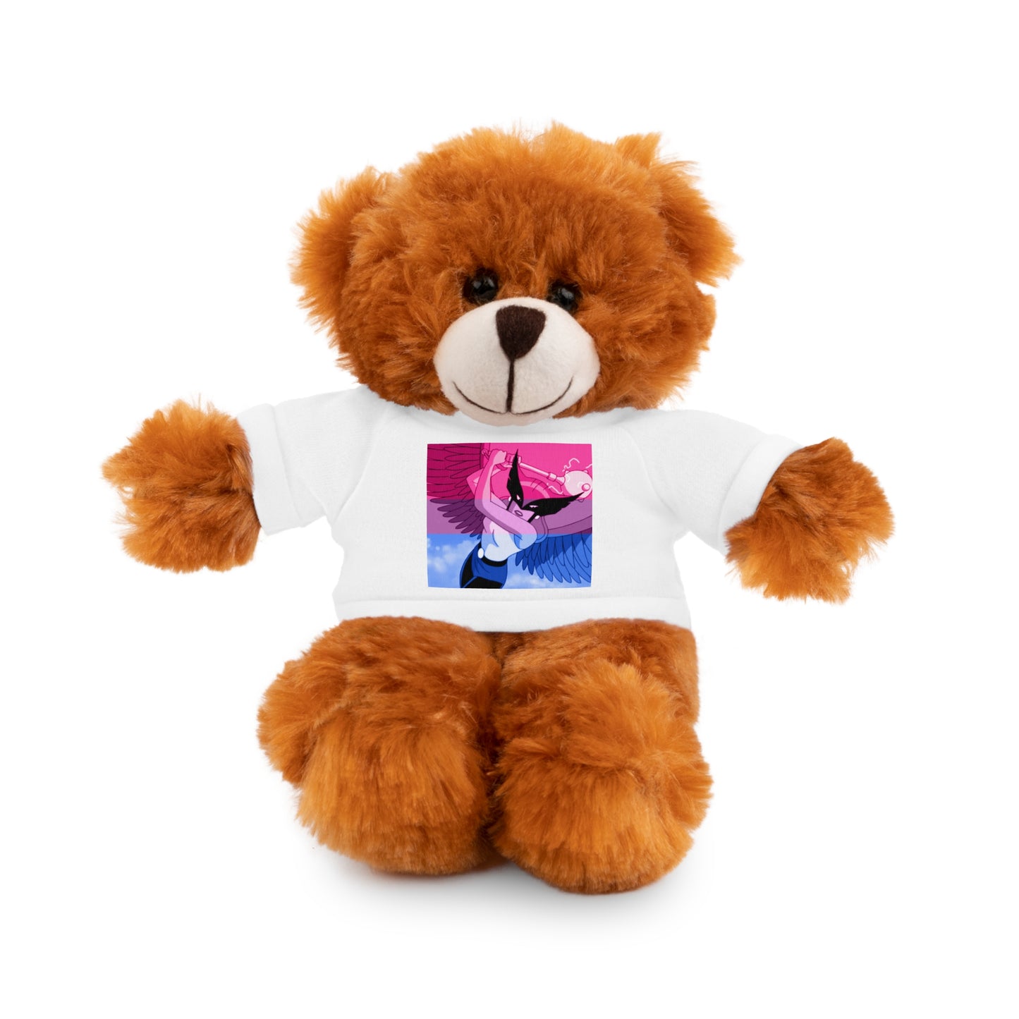Plush Bear with Graphic Tee — Cute Pink & Blue Skateboard Design