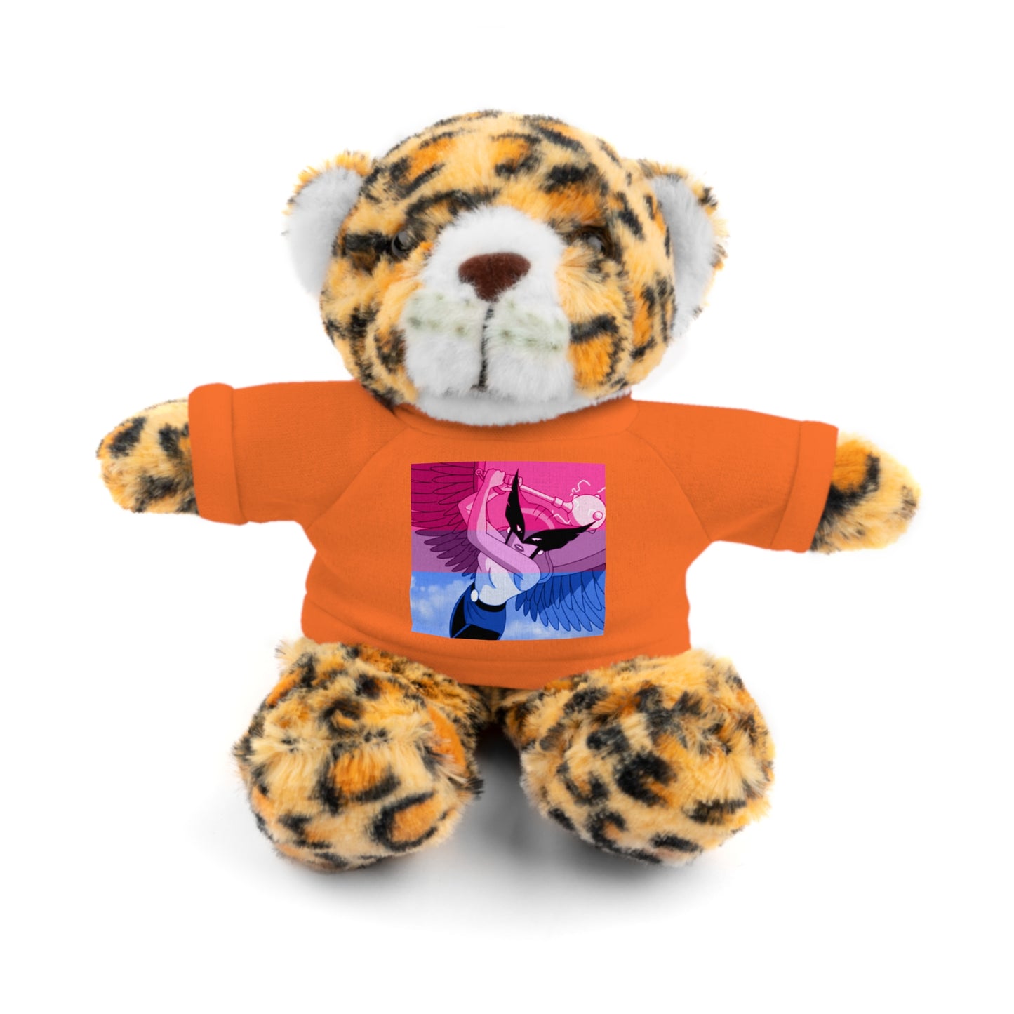 Plush Bear with Graphic Tee — Cute Pink & Blue Skateboard Design