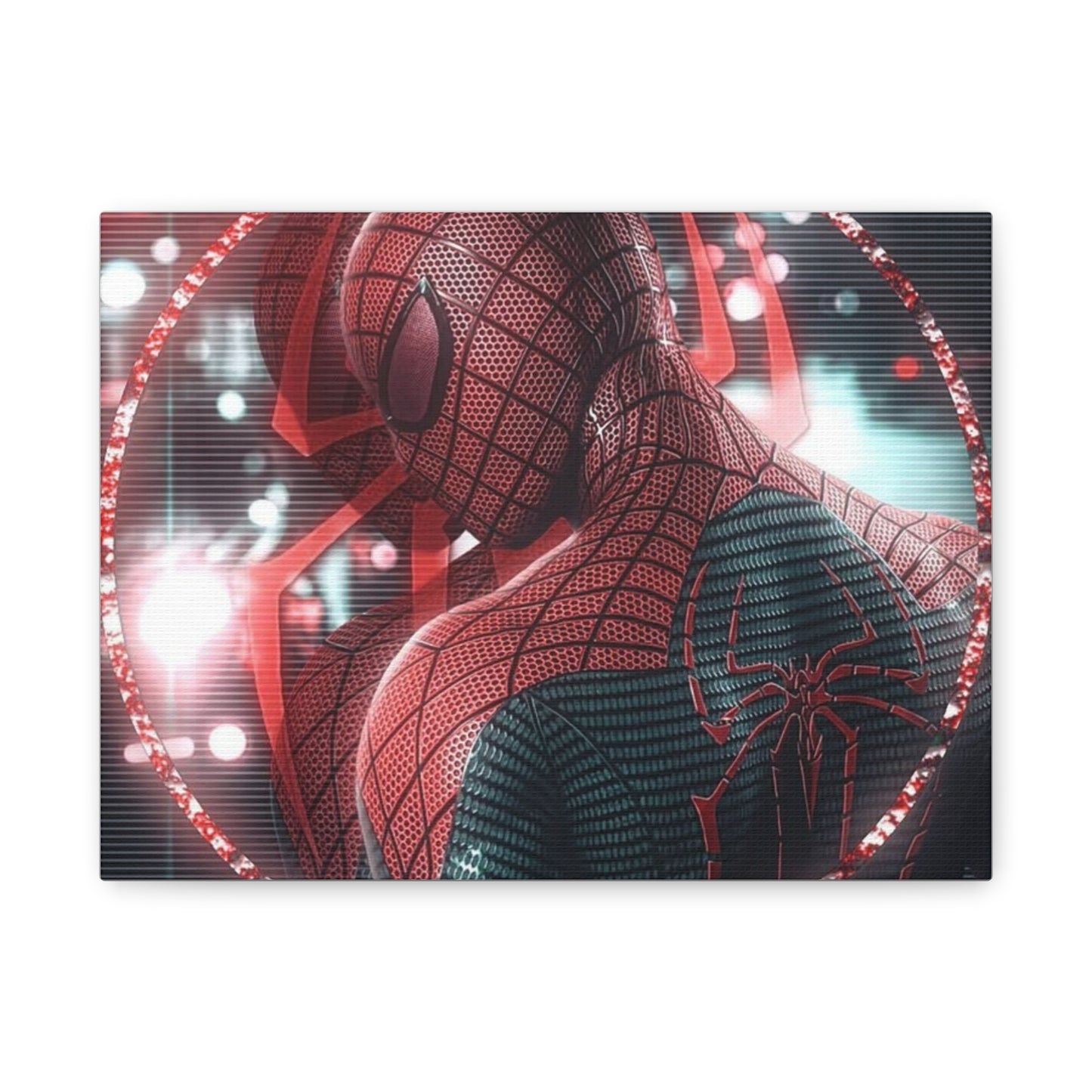 Spider Superhero Matte Canvas Wall Art — Red Neon Portrait, Stretched 1.25"