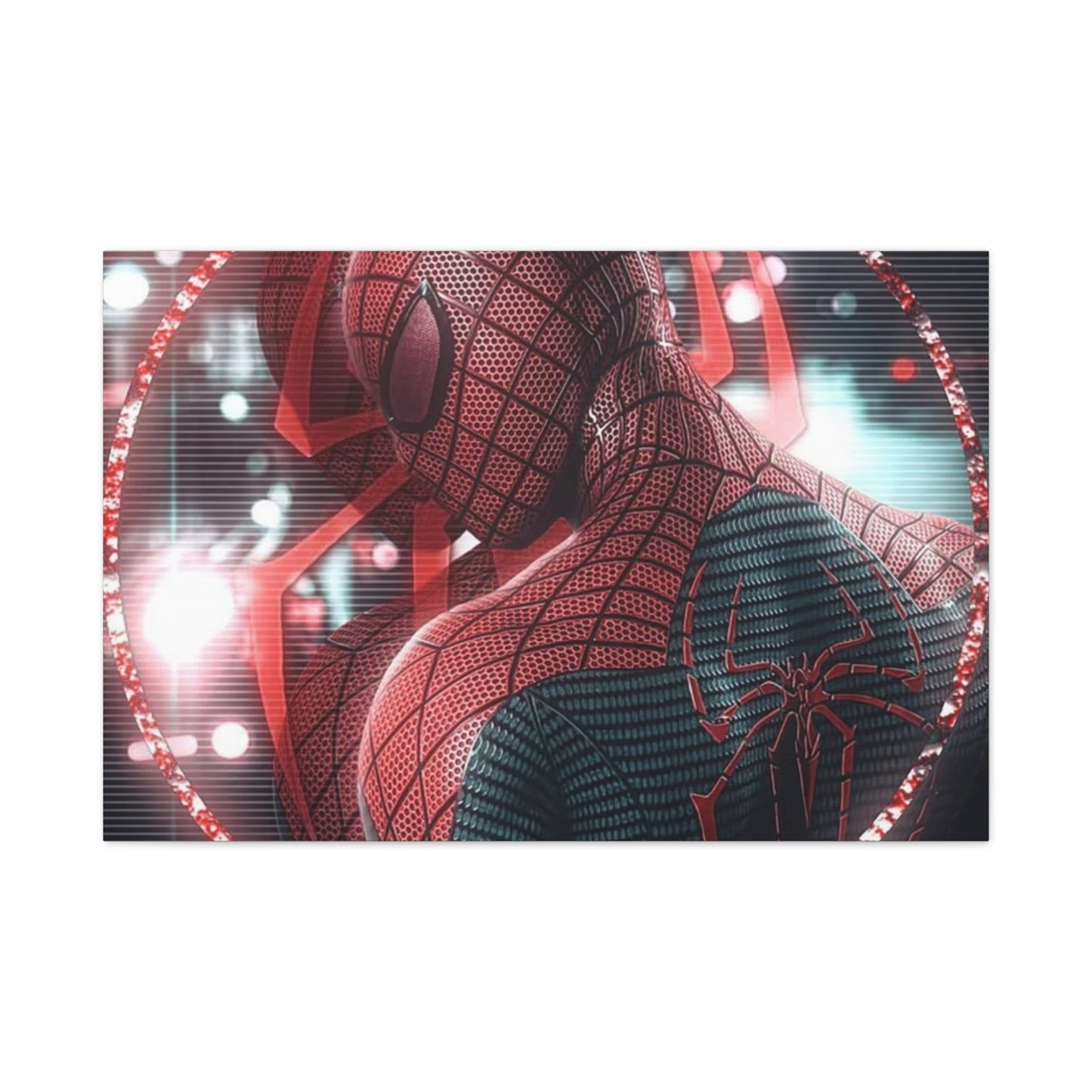 Spider Superhero Matte Canvas Wall Art — Red Neon Portrait, Stretched 1.25"