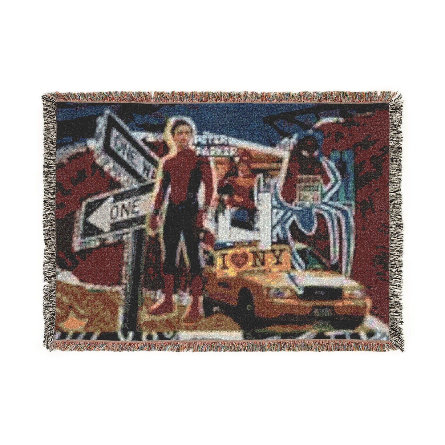 Fast Lane Movie Scene Woven Throw Blanket — Retro Street Racing Poster Design