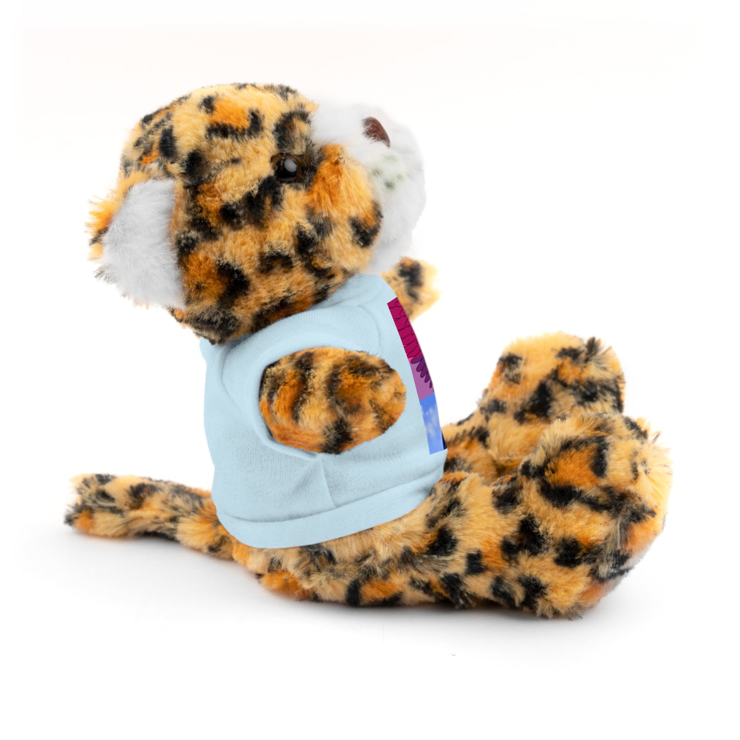 Plush Bear with Graphic Tee — Cute Pink & Blue Skateboard Design