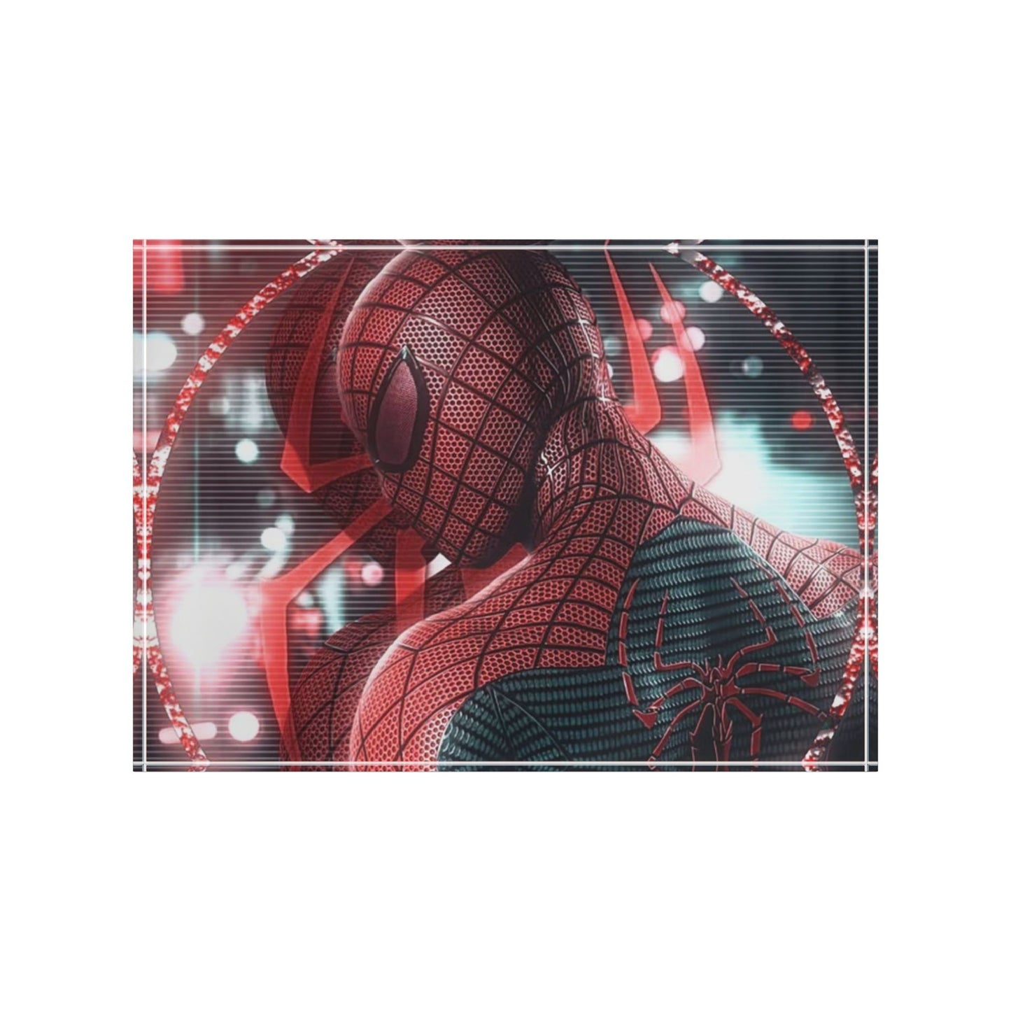 Spider‑Hero Photo Block – Retro Neon Comic Desk/Wall Art