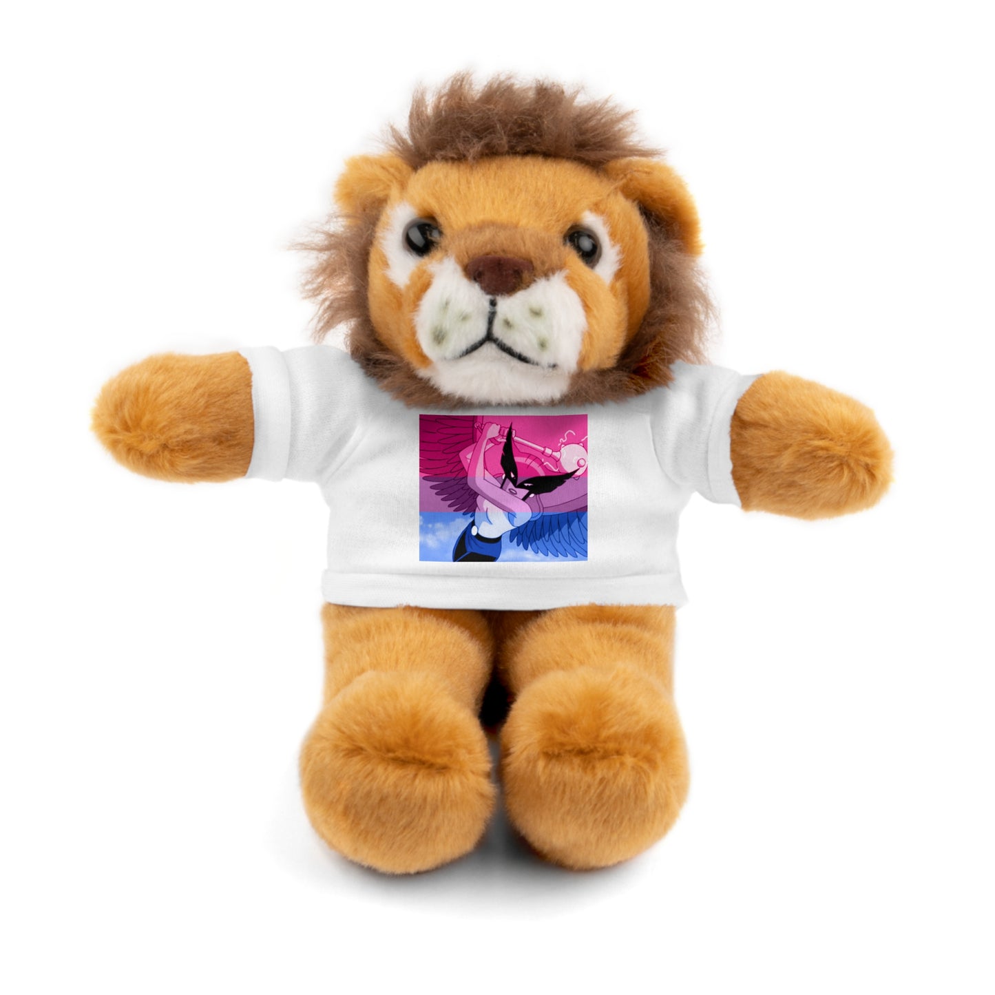 Plush Bear with Graphic Tee — Cute Pink & Blue Skateboard Design