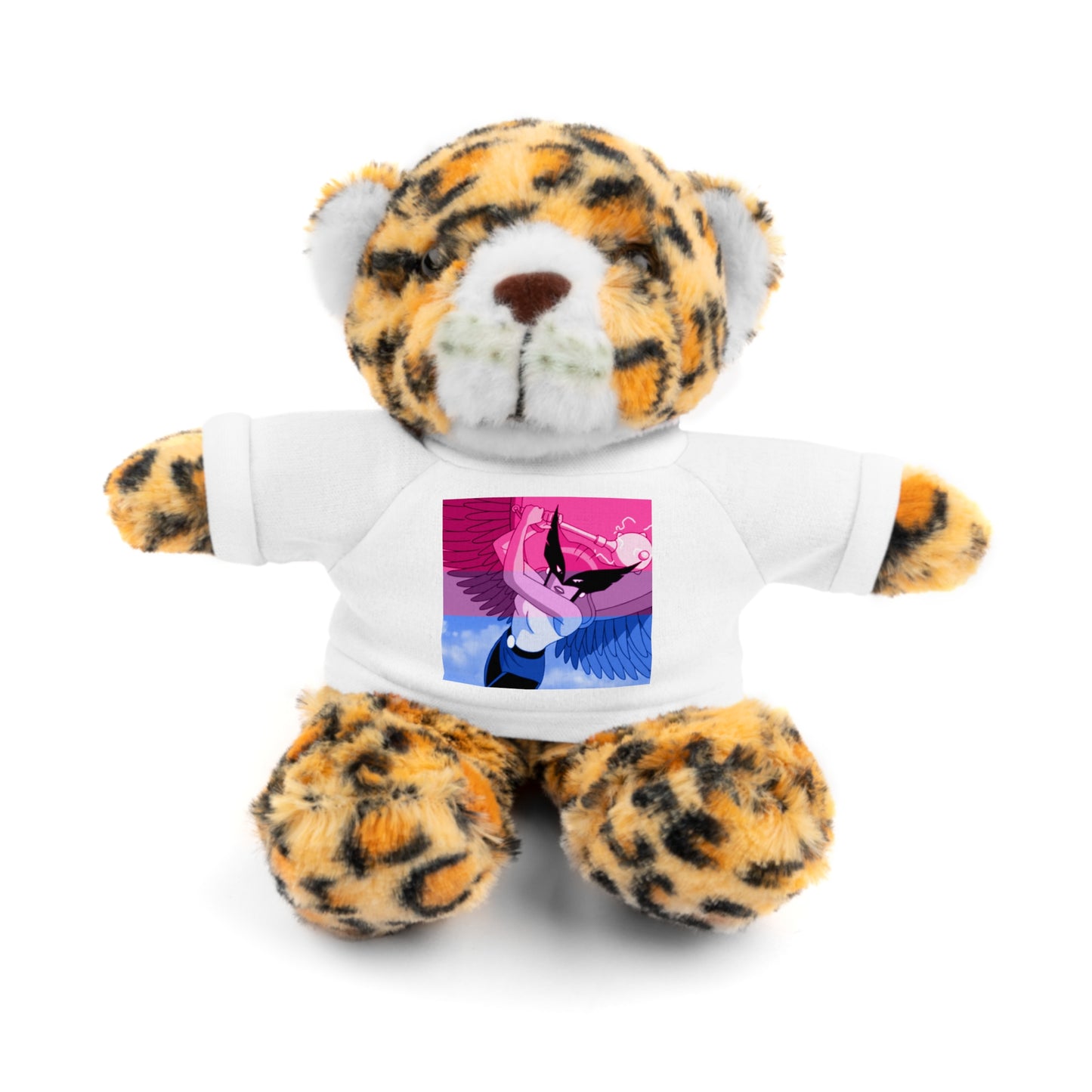 Plush Bear with Graphic Tee — Cute Pink & Blue Skateboard Design