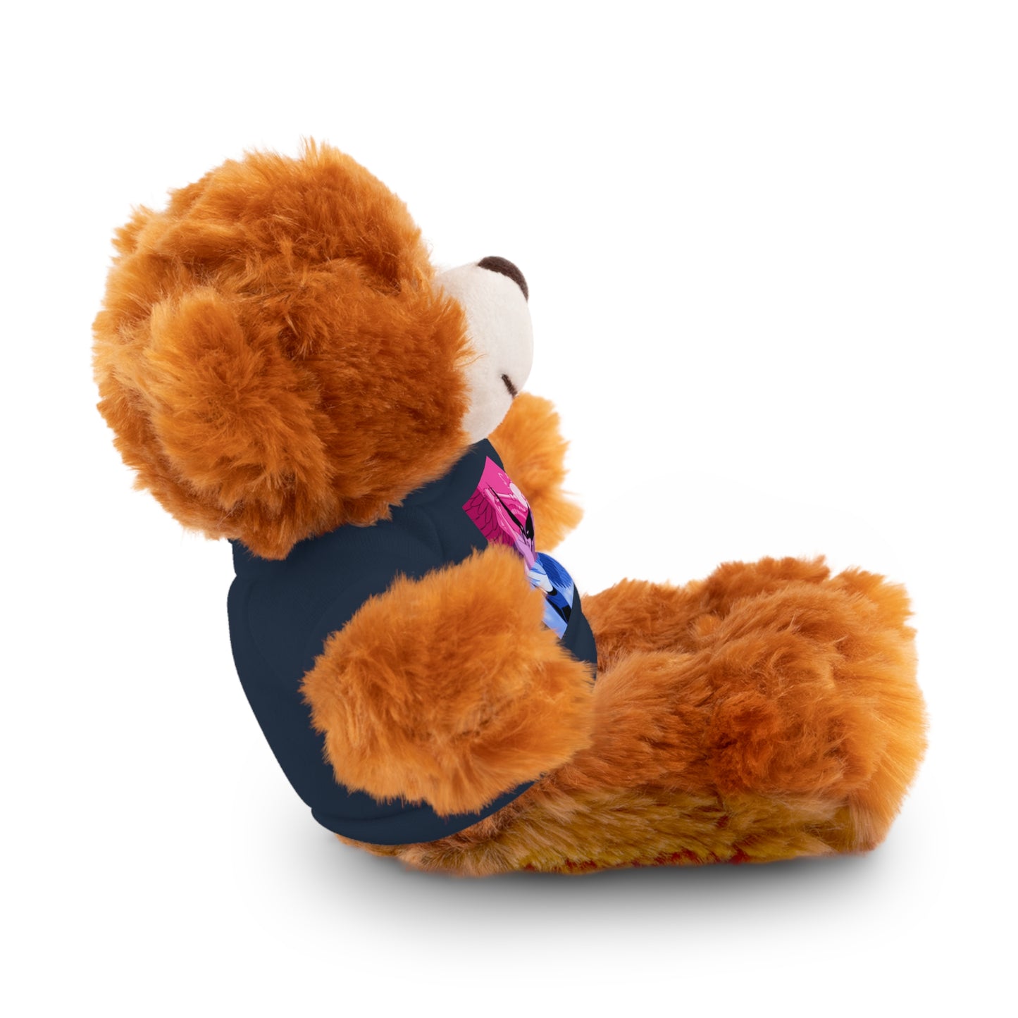 Plush Bear with Graphic Tee — Cute Pink & Blue Skateboard Design
