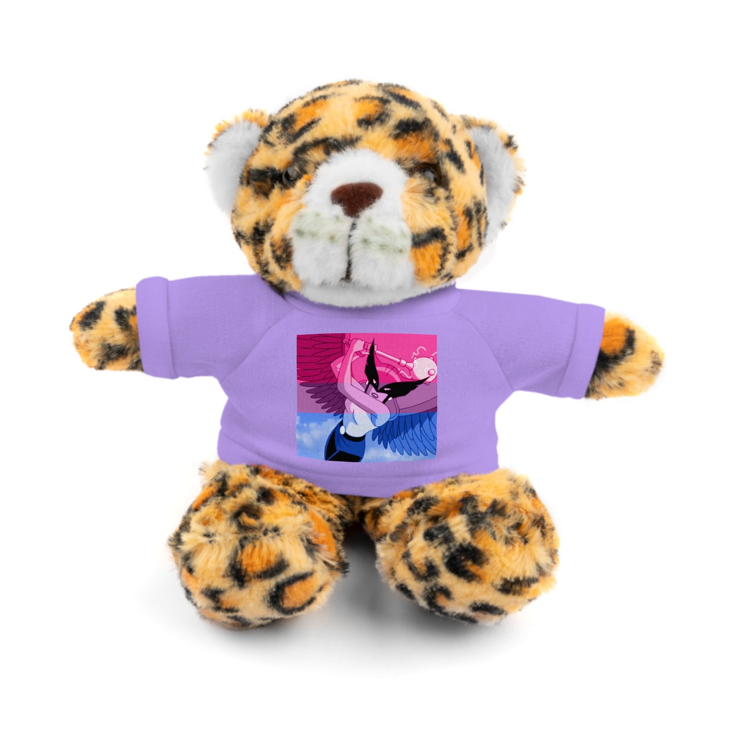 Plush Bear with Graphic Tee — Cute Pink & Blue Skateboard Design