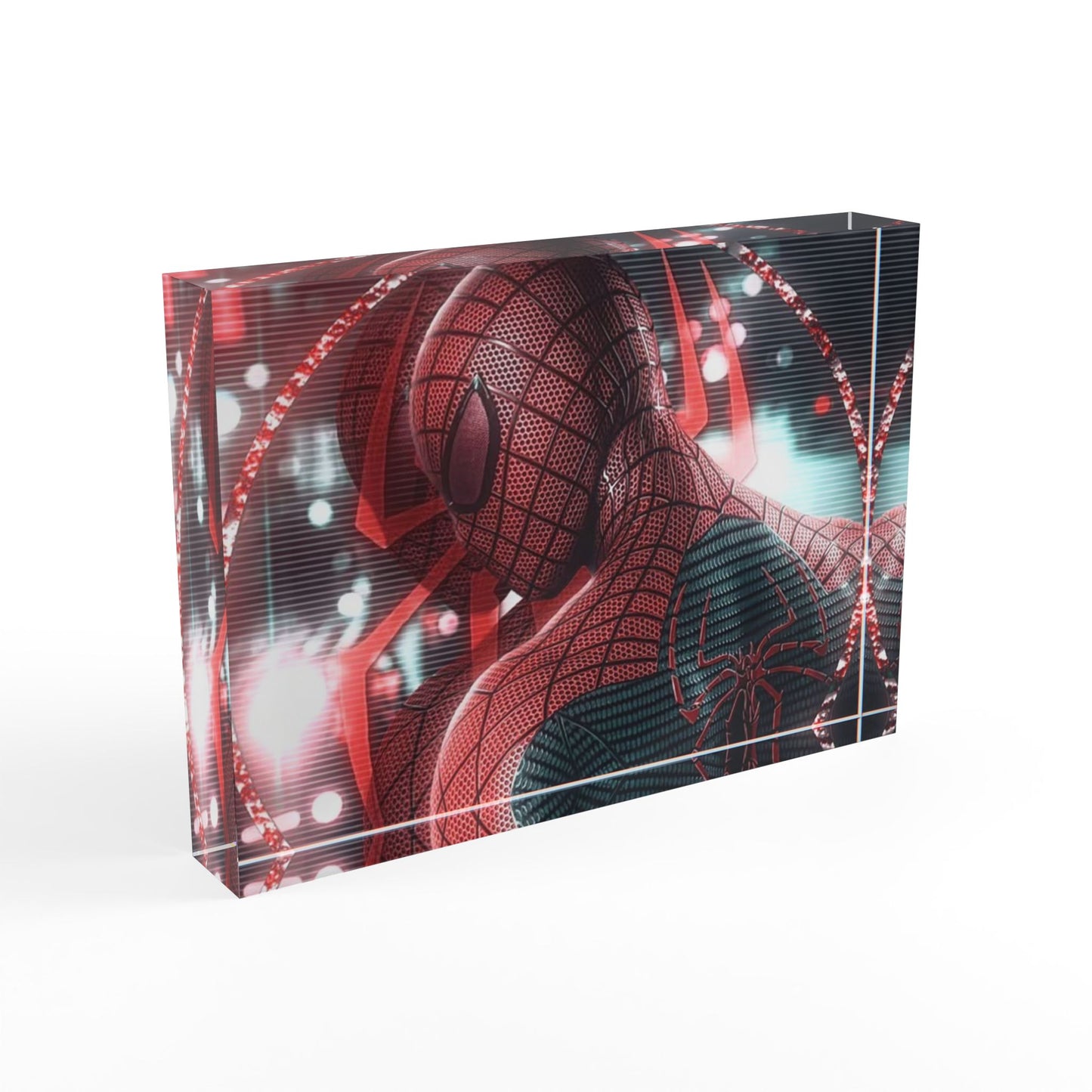 Spider‑Hero Photo Block – Retro Neon Comic Desk/Wall Art