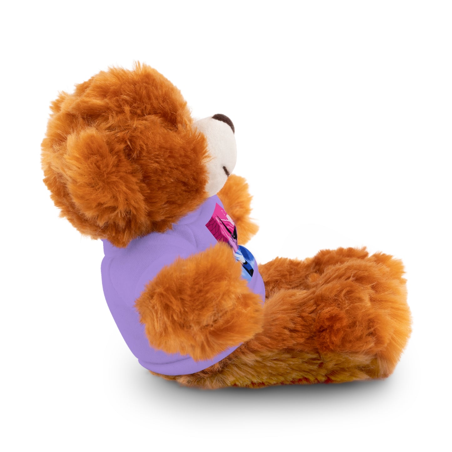 Plush Bear with Graphic Tee — Cute Pink & Blue Skateboard Design