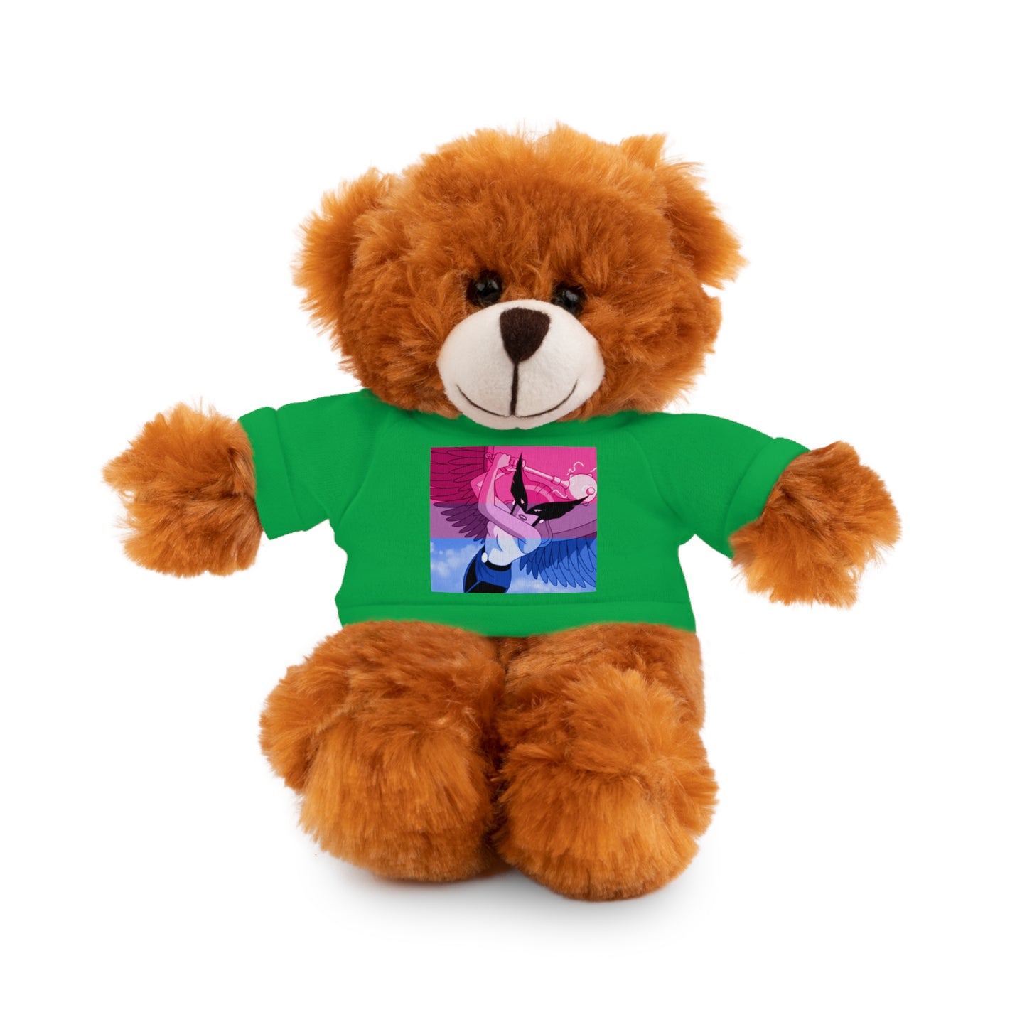 Plush Bear with Graphic Tee — Cute Pink & Blue Skateboard Design