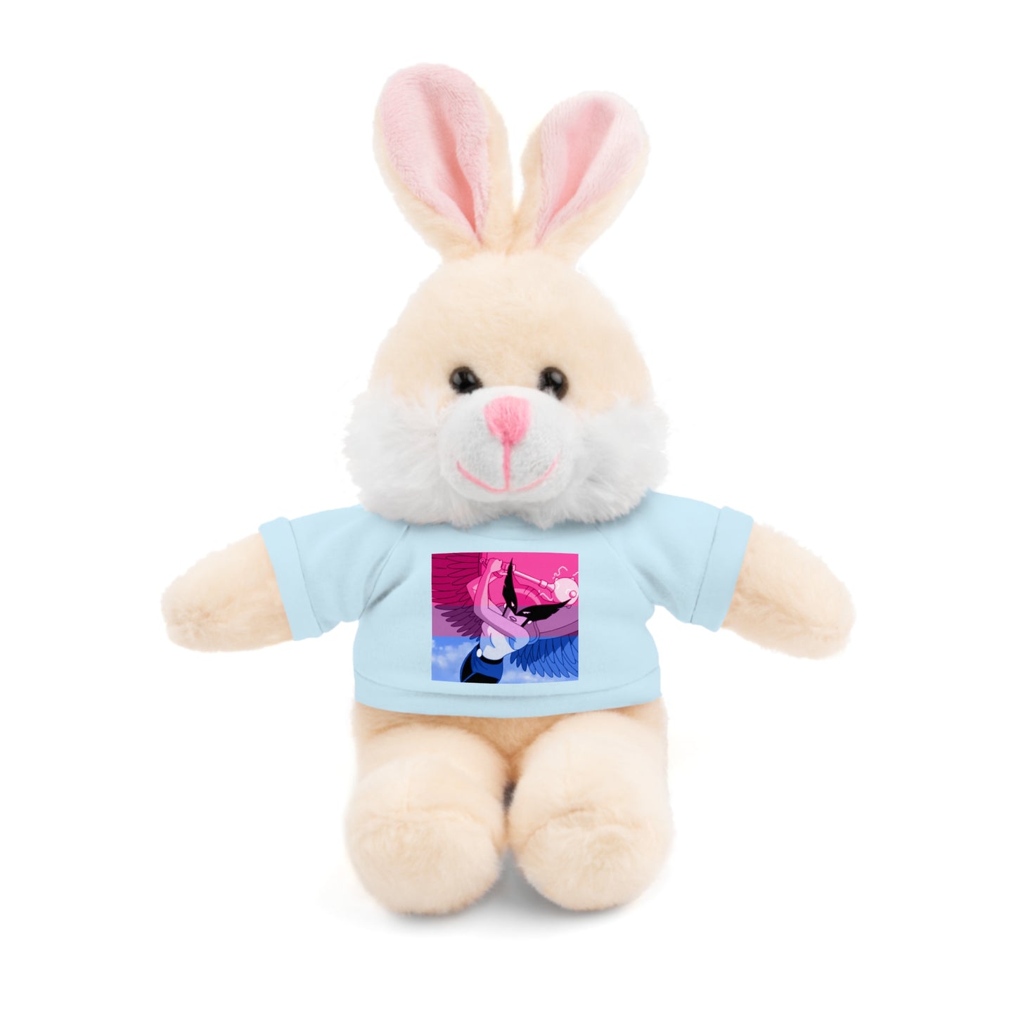 Plush Bear with Graphic Tee — Cute Pink & Blue Skateboard Design