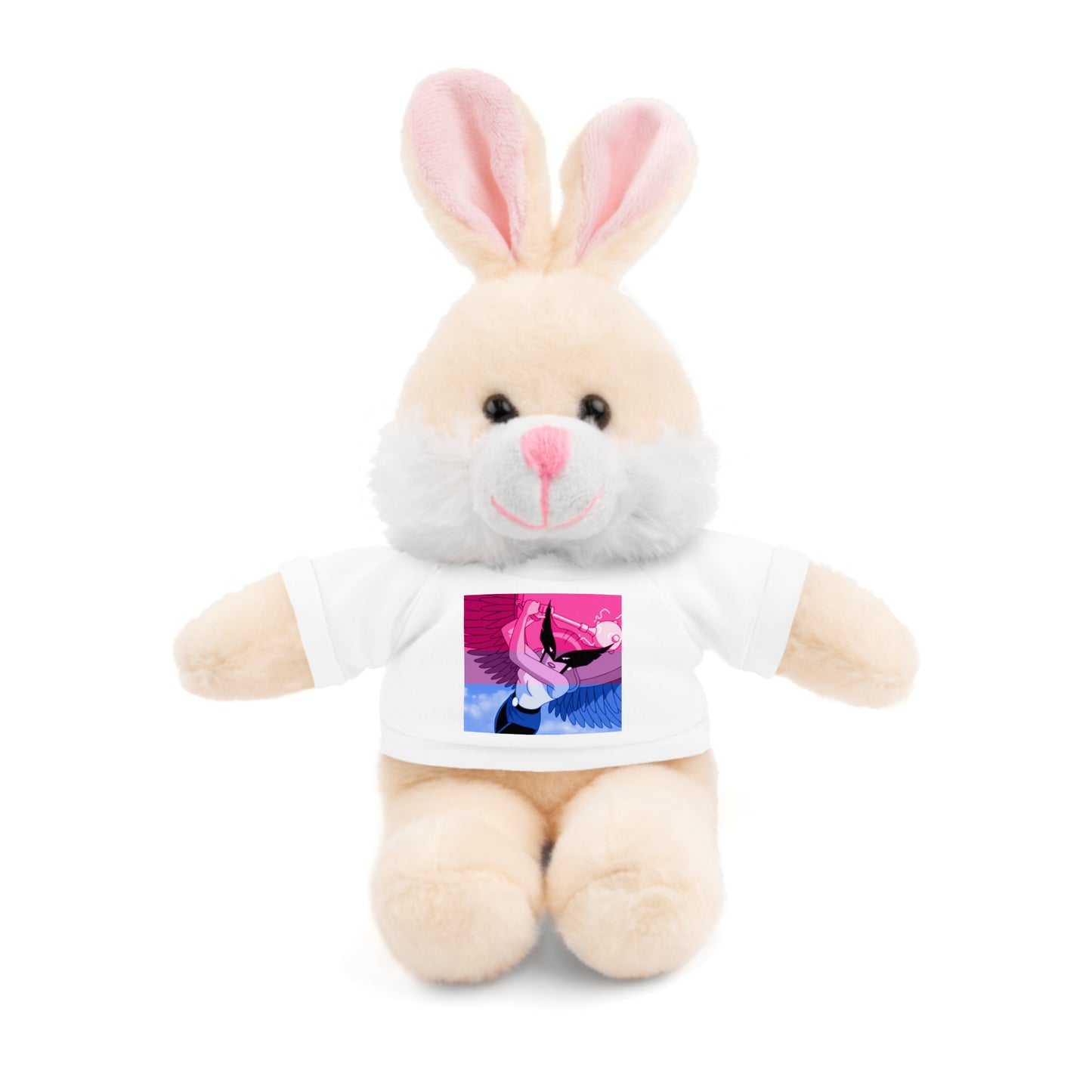 Plush Bear with Graphic Tee — Cute Pink & Blue Skateboard Design