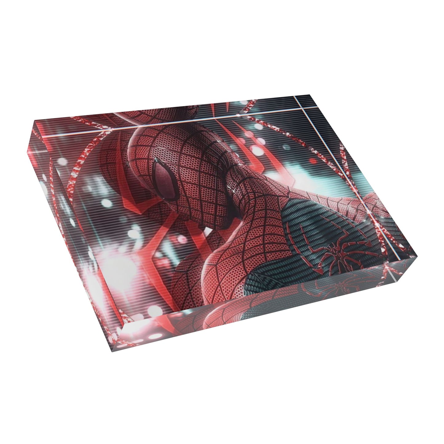 Spider‑Hero Photo Block – Retro Neon Comic Desk/Wall Art