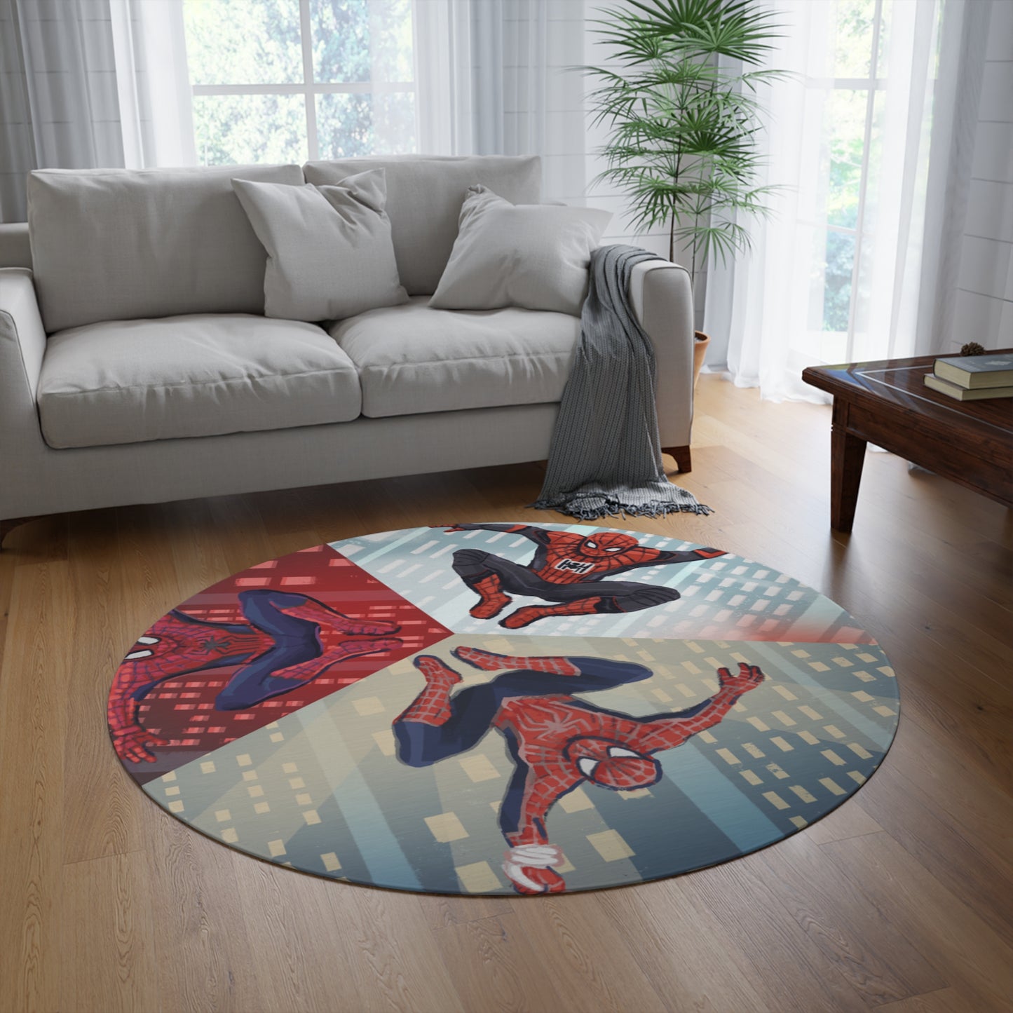 Round Rug — Comic Spider Hero Trio Graphic