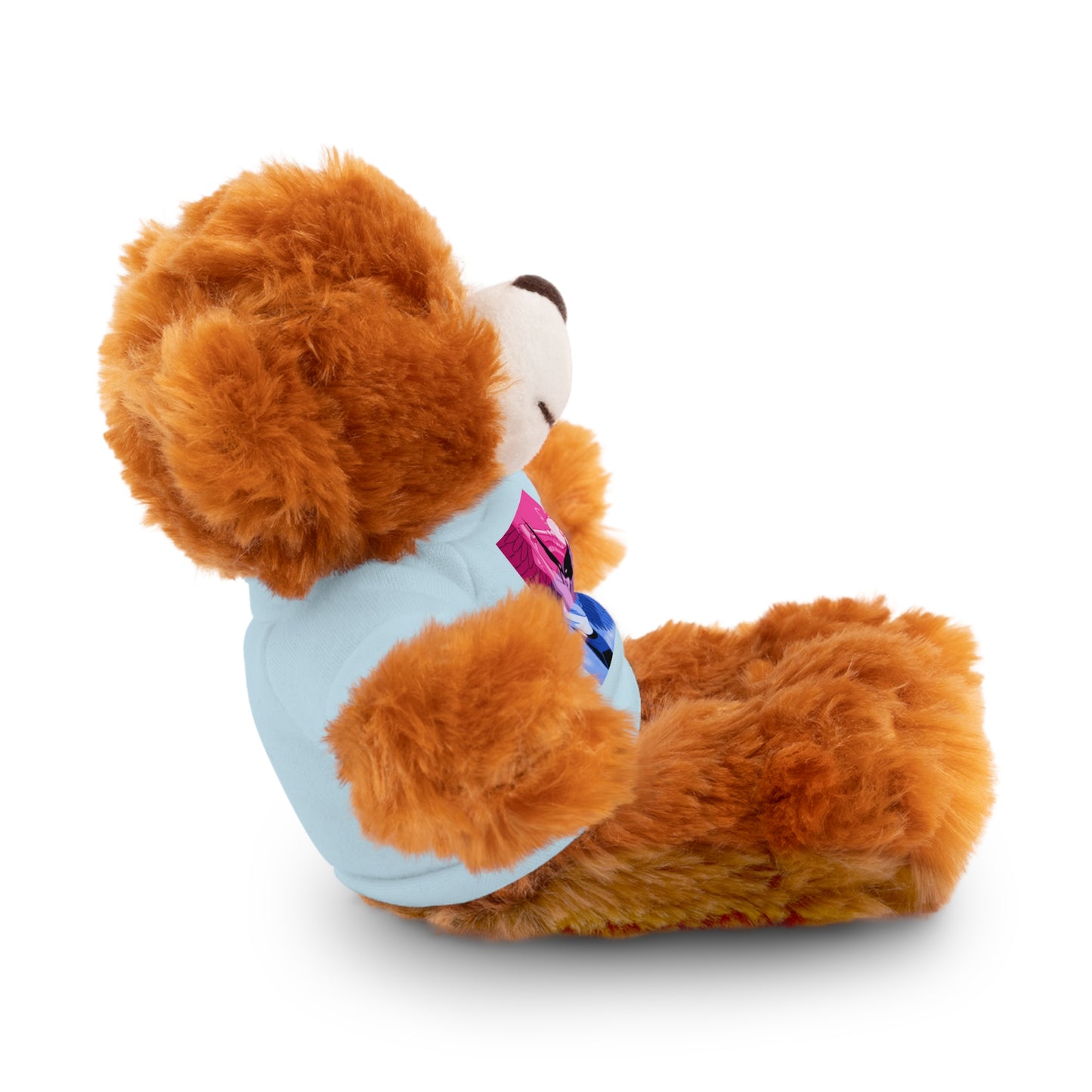 Plush Bear with Graphic Tee — Cute Pink & Blue Skateboard Design