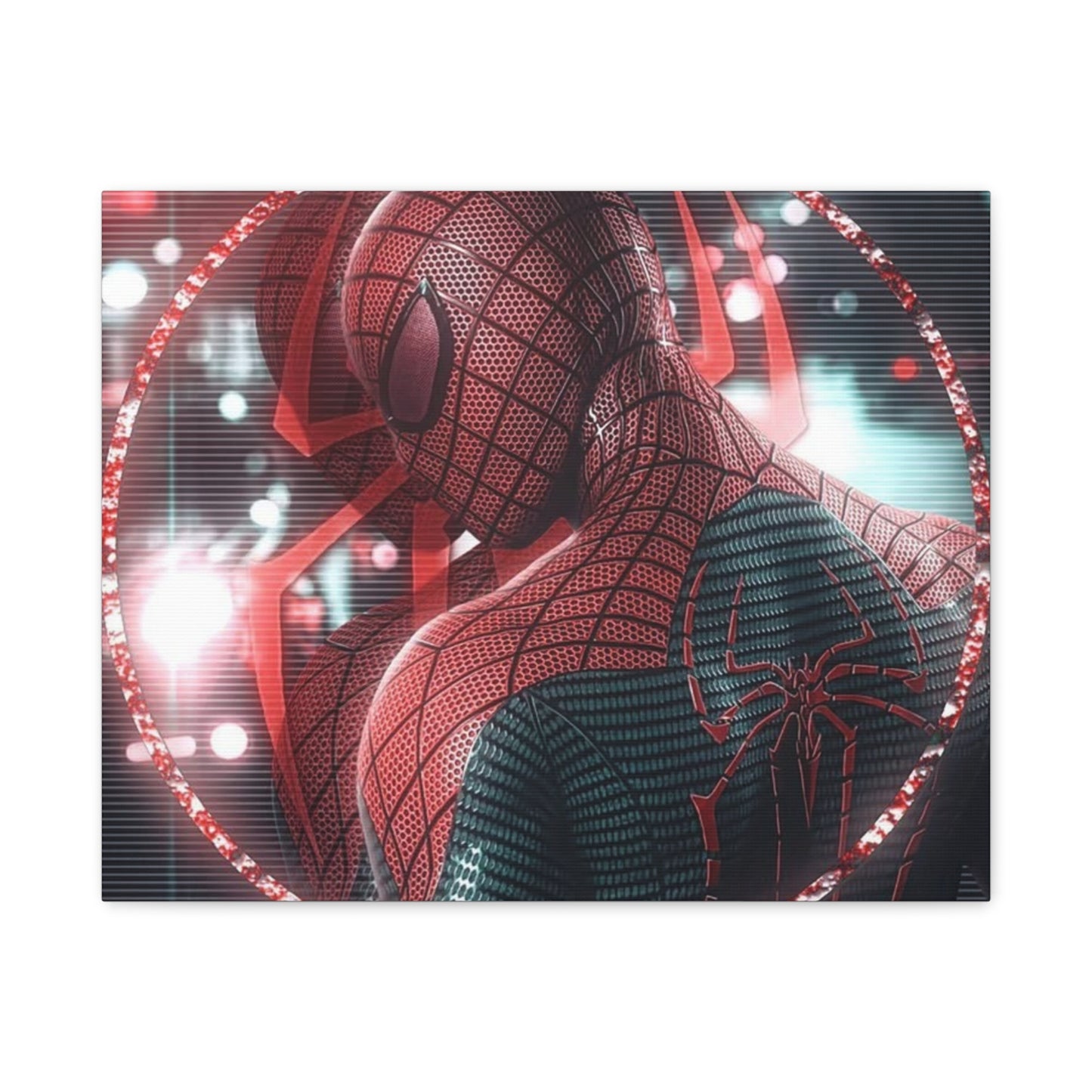 Spider Superhero Matte Canvas Wall Art — Red Neon Portrait, Stretched 1.25"