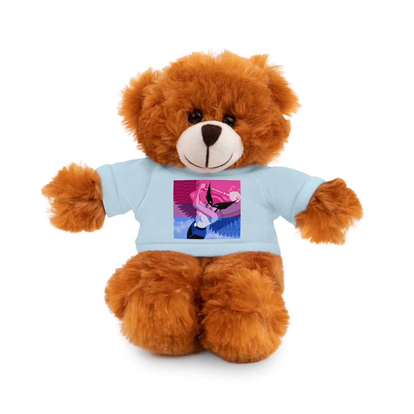 Plush Bear with Graphic Tee — Cute Pink & Blue Skateboard Design