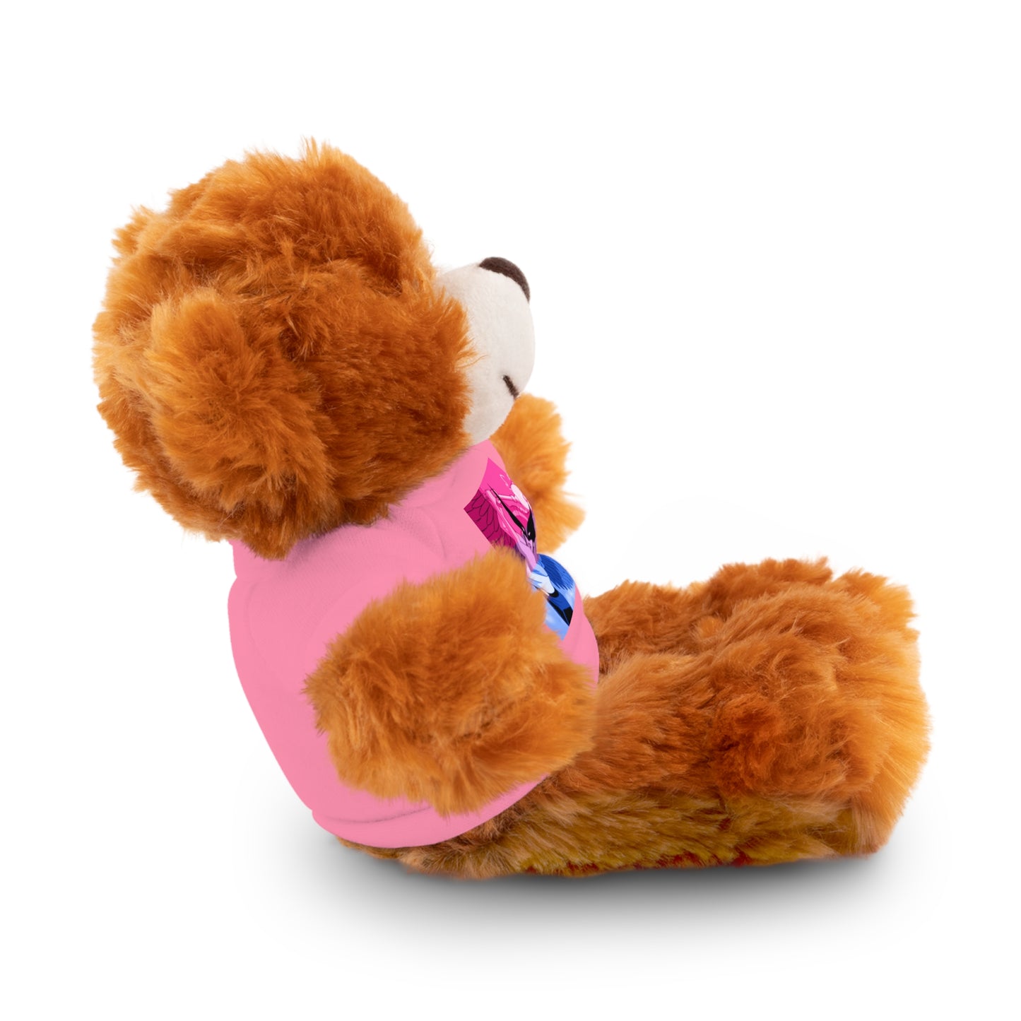 Plush Bear with Graphic Tee — Cute Pink & Blue Skateboard Design