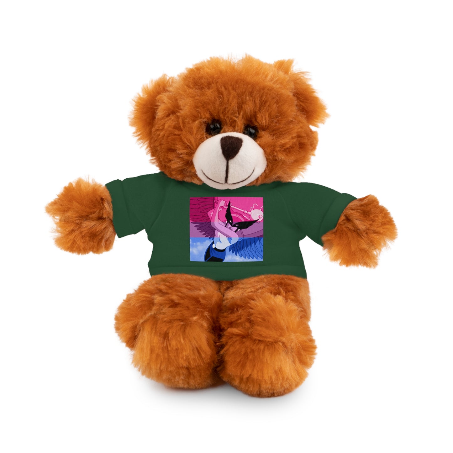 Plush Bear with Graphic Tee — Cute Pink & Blue Skateboard Design